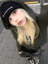 ストライプ2wayクロップフードジップアップ