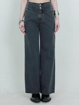 [Sserpe x Dilettantisme] Grey V Cut Wide Denim Pants (6687114920054)