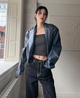 （UNISEX）グリッツボタンクロップレザーブルゾン