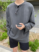 レイトンピグメントオーバーサイズフィットウォッシングスリット長袖Tシャツ / Layton Pigment Oversized Fit Washing Slit Long Sleeve Tee (5 colors)