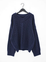 ウールビッグツイストV-ネックニット / Wool big twist V-neck knit (6color)