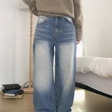 Jons light washed denim long wide pants