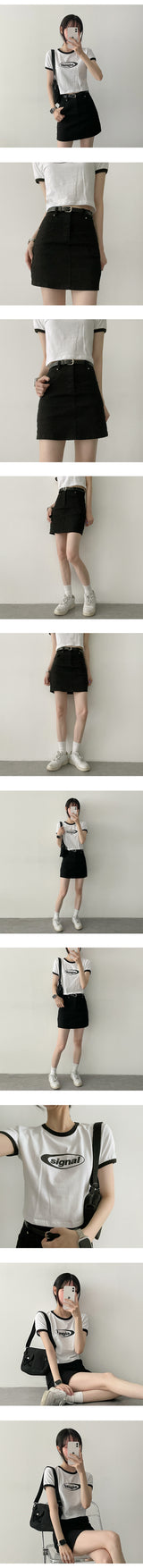 Signal color crop short-sleeved shirt
