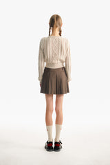 スモールチェリーツートンケーブルクロップニット／SMALL CHERRY TWO-TONE CABLE CROP KNIT [LIGHT BEIGE]