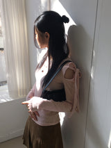 ノンデ年末風リボンスリットリブ長袖Tシャツ