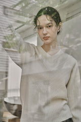 リブ Vニットトップス/RIBBED V-KNIT TOP_IVORY