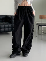カーズサイドシャーリングツーウェイジョガーロングワイドパンツ /  Cards side shirring two-way jogger long wide pants