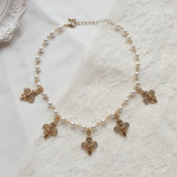 リトルフルール・ド・リスパールチョーカーネックレス / Little Fleur-De-Lis Pearl Choker Necklace