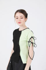 スリットリボンハーフスリーブTシャツ / Slit Ribbon Half-Sleeve T-shirt Green