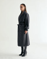 UNISEX BELTED WOOL DOUBLE COAT W - SHARKSKIN DARK GRAY (6636059689078)