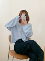 ルーズフィットVネック長袖ニット (5color)