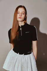 Lace Tape Half Zip-Up Black