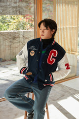 Grand Baseball Navy & White Unisex Varsity Jacket