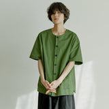 ラウンドハーフシャツジャケット / unisex round half shirts jacket olive green