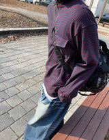 High neck striped sleeves