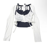 スリーブレスアンドクロップドシャーリングカーディガンセット / Sleeveless and Cropped Shirring Cardigan Set