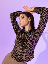 Zebra Silky Shirts (KHAKI)