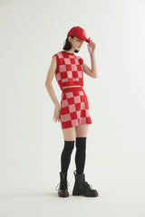 CHECKERBOARD KNIT MINI SKIRT RED (6608602169462)