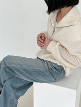 リブハーフジップアップニット/Ribbed Half Zip Up Knit (4color)