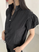 Kaco Nylon Puff Cropped Short-Sleeved Windbreaker Zip-Up