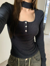 Square holy neck slim fit top