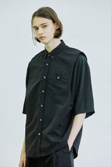 スリーブレスナイロンシャツ＆Tシャツセット/sleeveless nylon shirt & modal tshirt set black