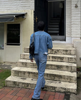 カラーレスデニムジャケット/Collarless denim jacket