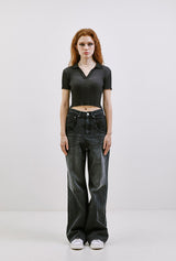 ストライプ カラー クロップ ニット /  CHARMS STRIPE COLLAR CROP KNIT IV