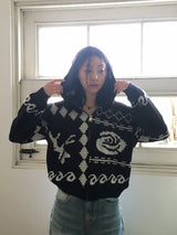 Beorose jacquard pattern hooded knit zip-up