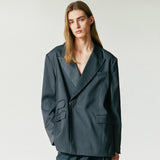 MAXIMAL DOUBLE BREASTED HIDDEN BUTTON BLAZER GREY