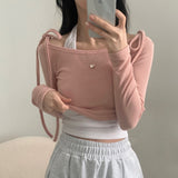 [T-shirt purchase window] Cream Rose, Ribbon Lip Neck Cropped T-shirt + Halter Sleeveless Set-up - 4 colors