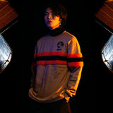 [UNISEX] Faux-shearling Striped-Trim Pullover (Brown) (6656038436982)