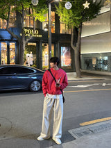 コットンワンタックバンドウエストワイドパンツ / Cotton One Tuck Banded Waist Wide Pants (7 colors)