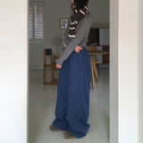 Twee pintuck two-way banding long wide jogger pants