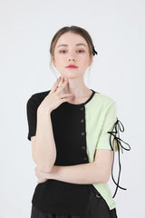 スリットリボンハーフスリーブTシャツ / Slit Ribbon Half-Sleeve T-shirt Green