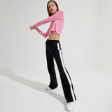 Two-tone Semi boots cut Trackpants [Black] (6679673438326)