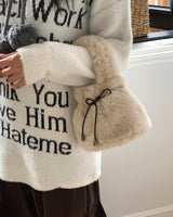 Lotu Fur Ribbon String Fur Tote Cross Shoulder Bag