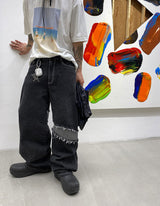 ウェーブワイドワイドブラックデニムパンツ/No.9609 wave widewide black denim PT