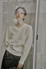 リブ Vニットトップス/RIBBED V-KNIT TOP_IVORY