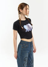 ハートバニーラグランクロップTシャツ / Heart bunny Raglan Crop-T (black)