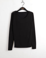 Heat unbuttoned off-shoulder snap totto button long-sleeved t-shirt