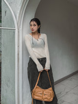 [WOOL28%] モヘアVネックウォーマーニット