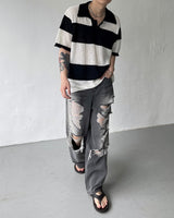 OA Lagoon Coloring Collar Short-Sleeved Knitwear