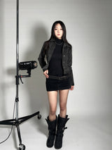 Padded fur belt long-boots (Black)
