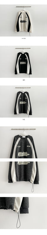 Chessey Hem String Coloring Loose Ribbed Sweatshirt