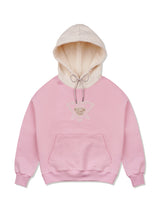 Women's Crop Bear Friends Signature Emblem Two-Tone HeavyTerry Hoodie PinkCream (FCD3TS717W)