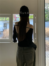 Black off-the-shoulder backless top
