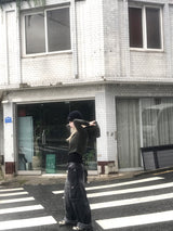 ストライプ2wayクロップフードジップアップ
