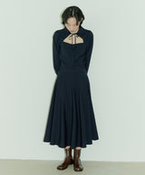 HIGH WAIST FLARE MAXI SKIRT - NAVY (6689408450678)