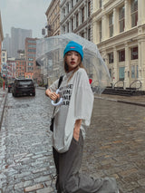 (UNISEX) オーバーハーフネックレタリング半袖